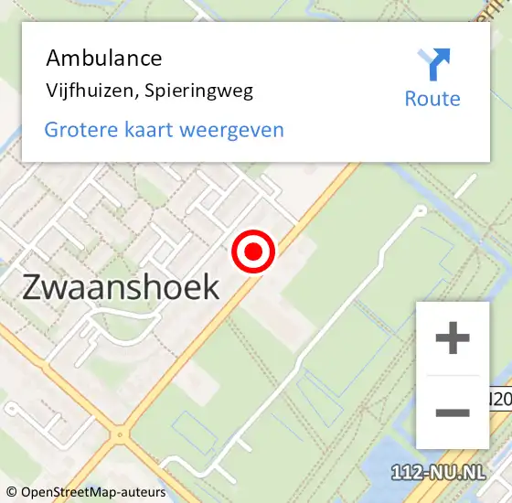 Locatie op kaart van de 112 melding: Ambulance Vijfhuizen, Spieringweg op 10 september 2022 10:42