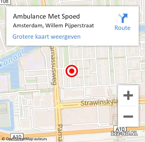 Locatie op kaart van de 112 melding: Ambulance Met Spoed Naar Amsterdam, Willem Pijperstraat op 10 september 2022 10:52