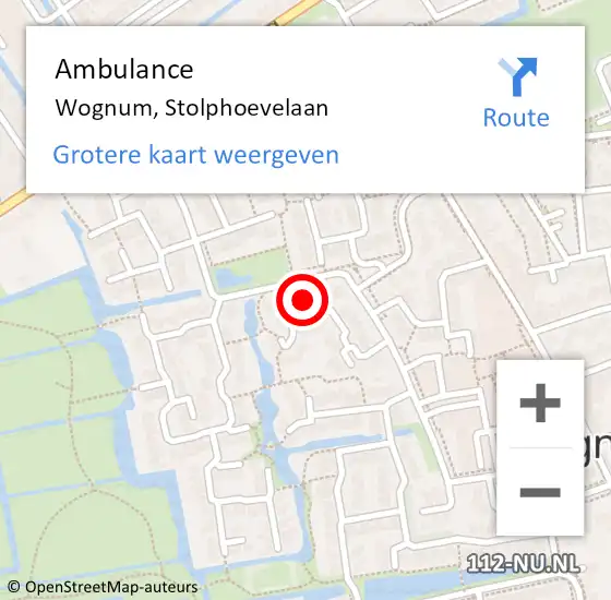 Locatie op kaart van de 112 melding: Ambulance Wognum, Stolphoevelaan op 10 september 2022 10:59