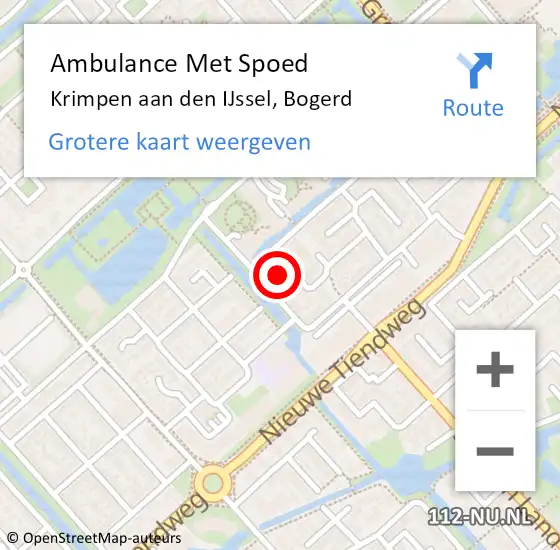 Locatie op kaart van de 112 melding: Ambulance Met Spoed Naar Krimpen aan den IJssel, Bogerd op 10 september 2022 11:04
