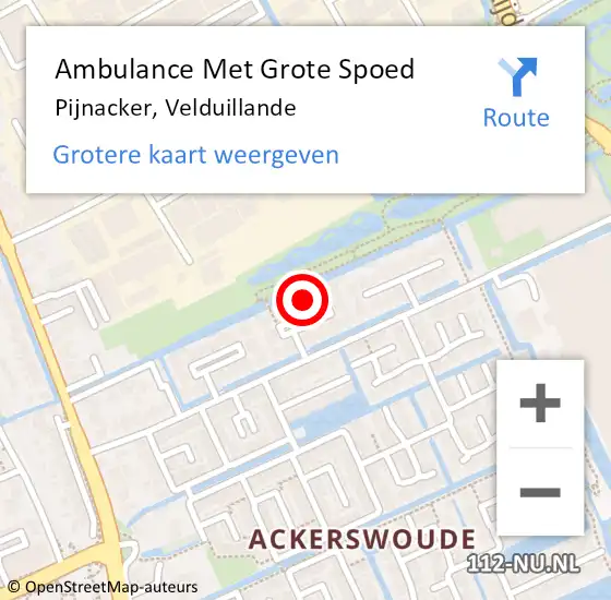 Locatie op kaart van de 112 melding: Ambulance Met Grote Spoed Naar Pijnacker, Velduillande op 10 september 2022 11:09