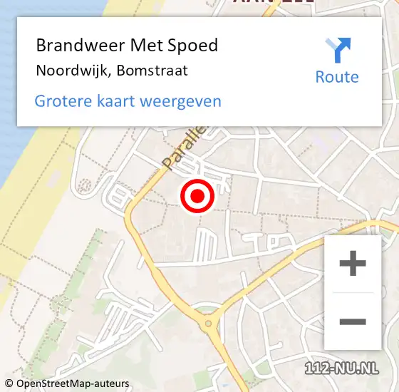 Locatie op kaart van de 112 melding: Brandweer Met Spoed Naar Noordwijk, Bomstraat op 10 september 2022 11:11