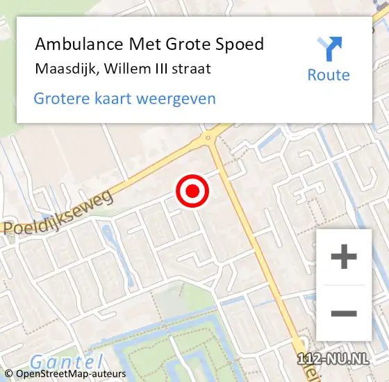 Locatie op kaart van de 112 melding: Ambulance Met Grote Spoed Naar Maasdijk, Willem III straat op 10 september 2022 11:12