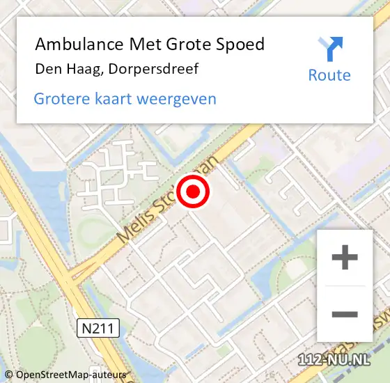 Locatie op kaart van de 112 melding: Ambulance Met Grote Spoed Naar Den Haag, Dorpersdreef op 10 september 2022 11:15