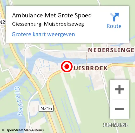 Locatie op kaart van de 112 melding: Ambulance Met Grote Spoed Naar Giessenburg, Muisbroekseweg op 10 september 2022 11:28