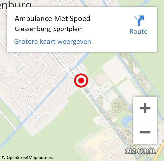 Locatie op kaart van de 112 melding: Ambulance Met Spoed Naar Giessenburg, Sportplein op 10 september 2022 11:29