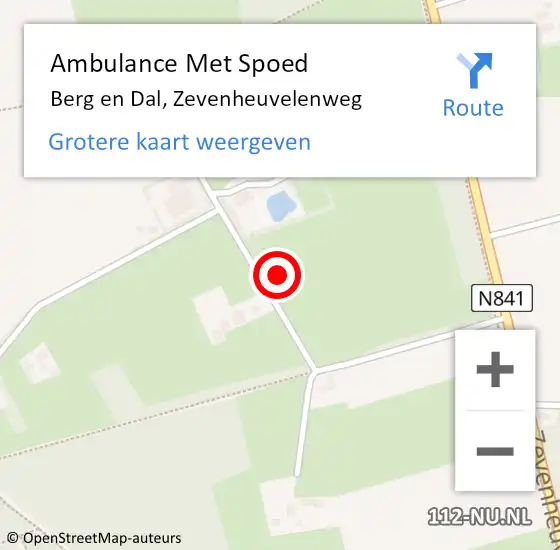 Locatie op kaart van de 112 melding: Ambulance Met Spoed Naar Berg en Dal, Zevenheuvelenweg op 10 september 2022 11:29