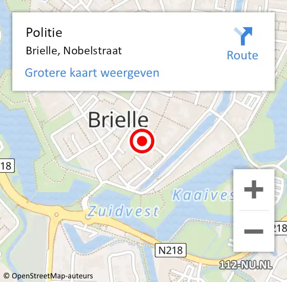 Locatie op kaart van de 112 melding: Politie Brielle, Nobelstraat op 10 september 2022 11:30