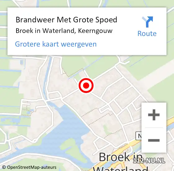 Locatie op kaart van de 112 melding: Brandweer Met Grote Spoed Naar Broek in Waterland, Keerngouw op 10 september 2022 11:33