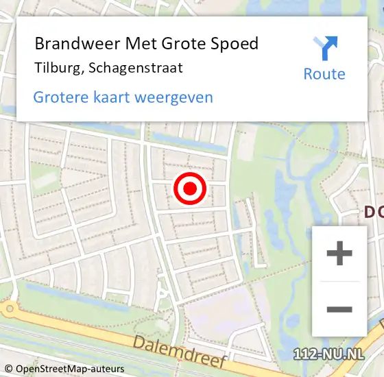 Locatie op kaart van de 112 melding: Brandweer Met Grote Spoed Naar Tilburg, Schagenstraat op 10 september 2022 11:53