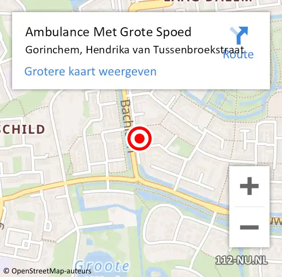 Locatie op kaart van de 112 melding: Ambulance Met Grote Spoed Naar Gorinchem, Hendrika van Tussenbroekstraat op 10 september 2022 12:02