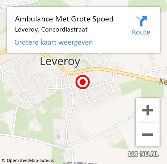 Locatie op kaart van de 112 melding: Ambulance Met Grote Spoed Naar Leveroy, Concordiastraat op 10 september 2022 12:06