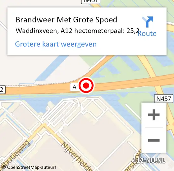 Locatie op kaart van de 112 melding: Brandweer Met Grote Spoed Naar Waddinxveen, A12 hectometerpaal: 25,2 op 10 september 2022 12:09