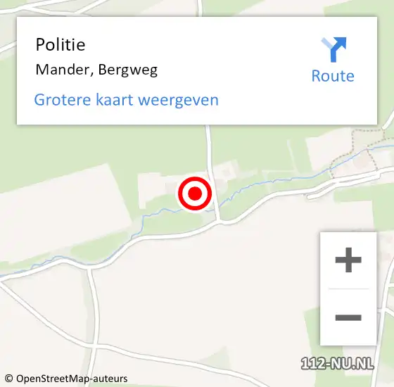Locatie op kaart van de 112 melding: Politie Mander, Bergweg op 10 september 2022 12:25