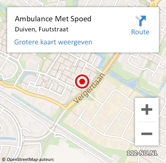 Locatie op kaart van de 112 melding: Ambulance Met Spoed Naar Duiven, Fuutstraat op 10 september 2022 12:25