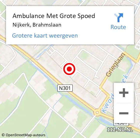 Locatie op kaart van de 112 melding: Ambulance Met Grote Spoed Naar Nijkerk, Brahmslaan op 10 september 2022 12:32