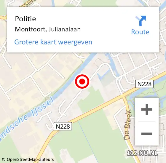 Locatie op kaart van de 112 melding: Politie Montfoort, Julianalaan op 10 september 2022 12:53