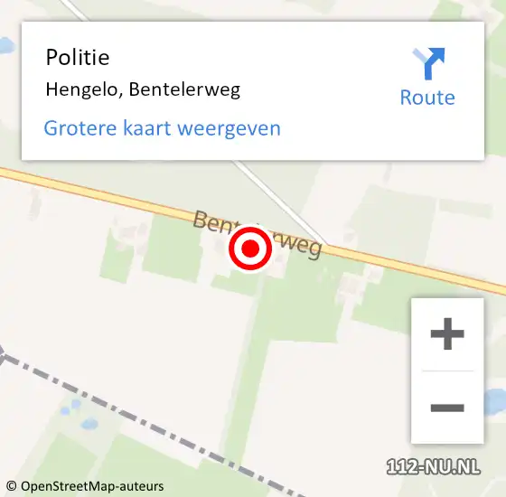 Locatie op kaart van de 112 melding: Politie Hengelo, Bentelerweg op 10 september 2022 12:54