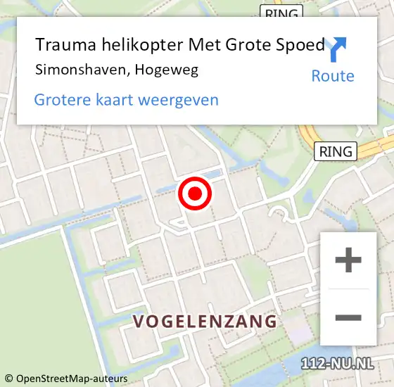 Locatie op kaart van de 112 melding: Trauma helikopter Met Grote Spoed Naar Simonshaven, Hogeweg op 10 september 2022 13:12