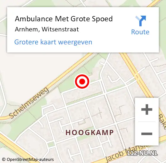 Locatie op kaart van de 112 melding: Ambulance Met Grote Spoed Naar Arnhem, Witsenstraat op 10 september 2022 13:16