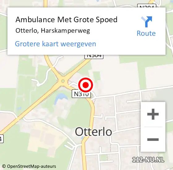 Locatie op kaart van de 112 melding: Ambulance Met Grote Spoed Naar Otterlo, Harskamperweg op 10 september 2022 13:29