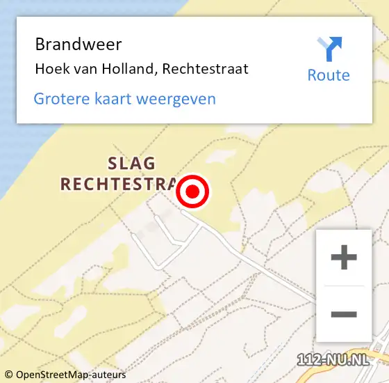 Locatie op kaart van de 112 melding: Brandweer Hoek van Holland, Rechtestraat op 10 september 2022 13:32