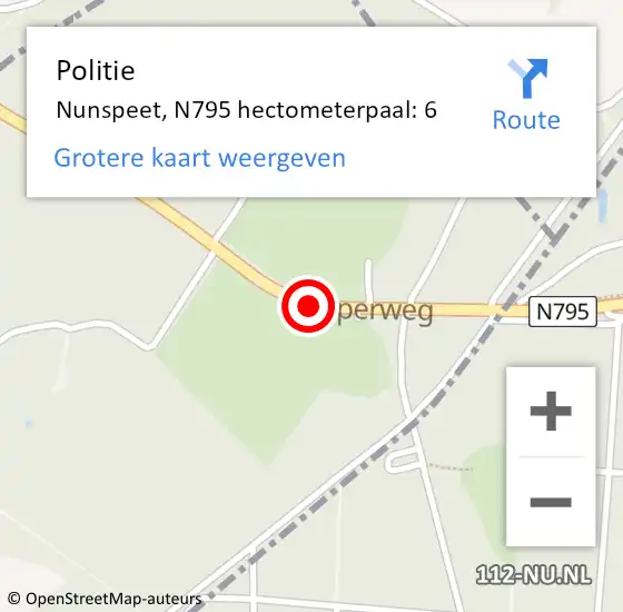 Locatie op kaart van de 112 melding: Politie Nunspeet, N795 hectometerpaal: 6 op 10 september 2022 13:56