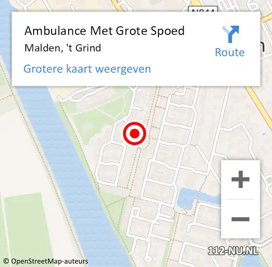 Locatie op kaart van de 112 melding: Ambulance Met Grote Spoed Naar Malden, 't Grind op 10 september 2022 14:09