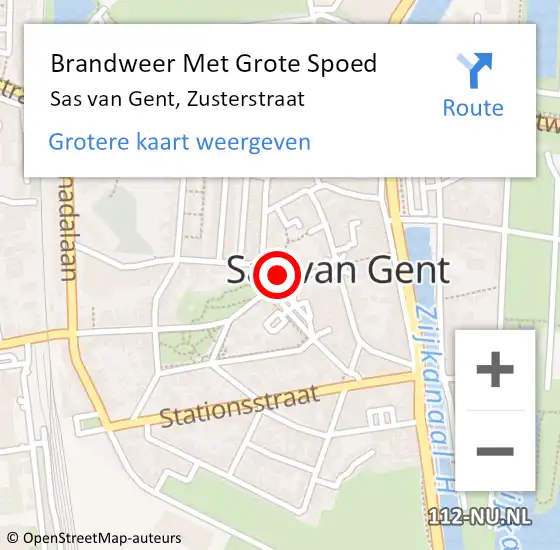 Locatie op kaart van de 112 melding: Brandweer Met Grote Spoed Naar Sas van Gent, Zusterstraat op 10 september 2022 14:55