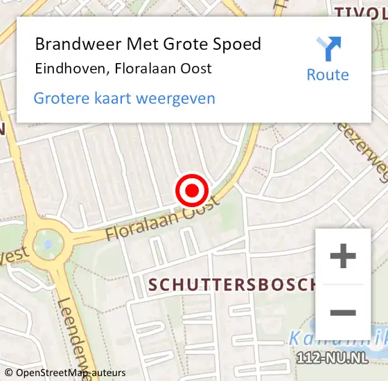 Locatie op kaart van de 112 melding: Brandweer Met Grote Spoed Naar Eindhoven, Floralaan Oost op 10 september 2022 14:57