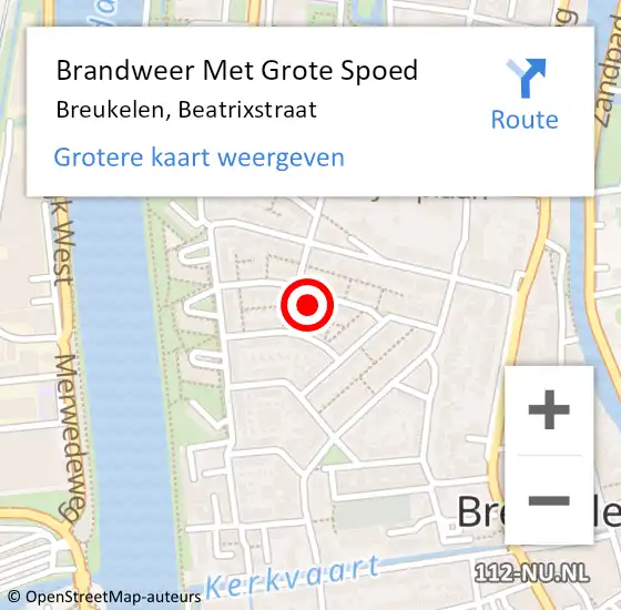 Locatie op kaart van de 112 melding: Brandweer Met Grote Spoed Naar Breukelen, Beatrixstraat op 10 september 2022 15:12