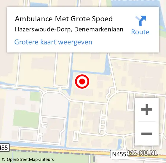 Locatie op kaart van de 112 melding: Ambulance Met Grote Spoed Naar Hazerswoude-Dorp, Denemarkenlaan op 10 september 2022 15:17