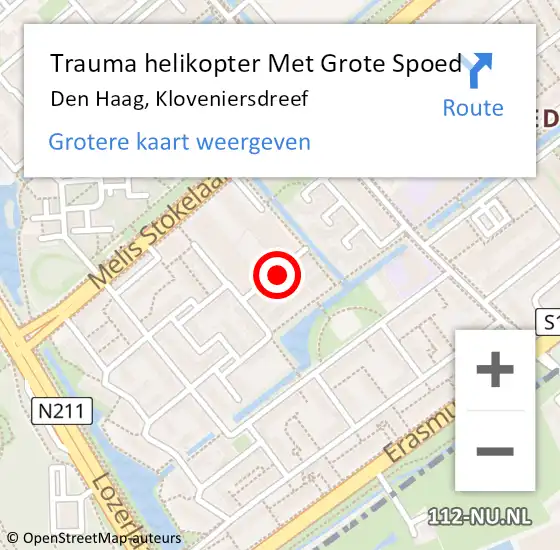 Locatie op kaart van de 112 melding: Trauma helikopter Met Grote Spoed Naar Den Haag, Kloveniersdreef op 10 september 2022 15:27