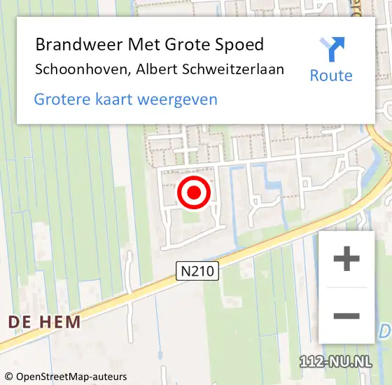 Locatie op kaart van de 112 melding: Brandweer Met Grote Spoed Naar Schoonhoven, Albert Schweitzerlaan op 10 september 2022 15:57