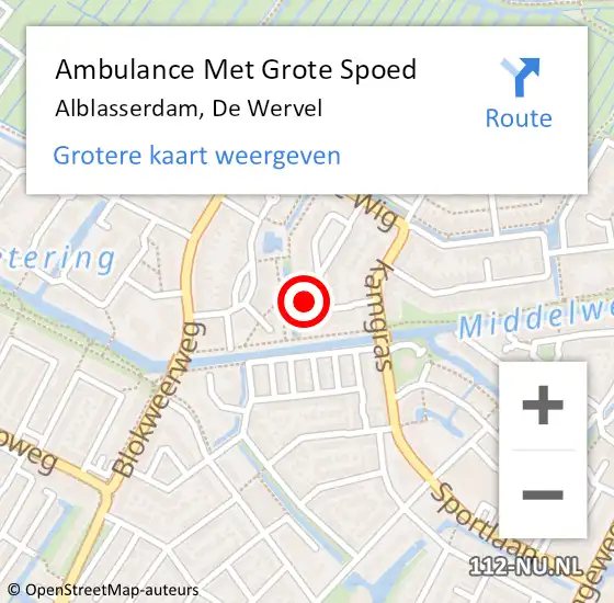 Locatie op kaart van de 112 melding: Ambulance Met Grote Spoed Naar Alblasserdam, De Wervel op 10 september 2022 16:13