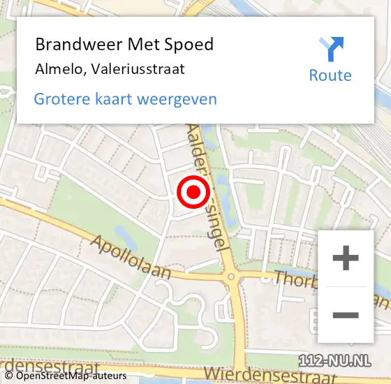 Locatie op kaart van de 112 melding: Brandweer Met Spoed Naar Almelo, Valeriusstraat op 10 september 2022 16:20