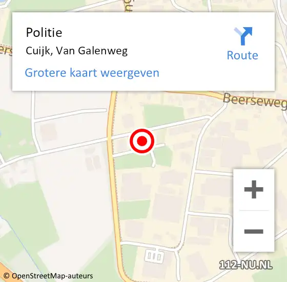 Locatie op kaart van de 112 melding: Politie Cuijk, Van Galenweg op 10 september 2022 16:45