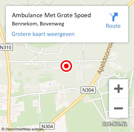 Locatie op kaart van de 112 melding: Ambulance Met Grote Spoed Naar Bennekom, Bovenweg op 10 september 2022 16:50