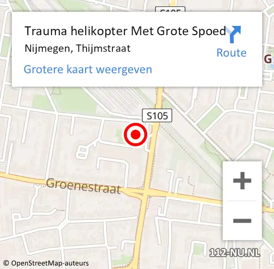 Locatie op kaart van de 112 melding: Trauma helikopter Met Grote Spoed Naar Nijmegen, Thijmstraat op 10 september 2022 16:54