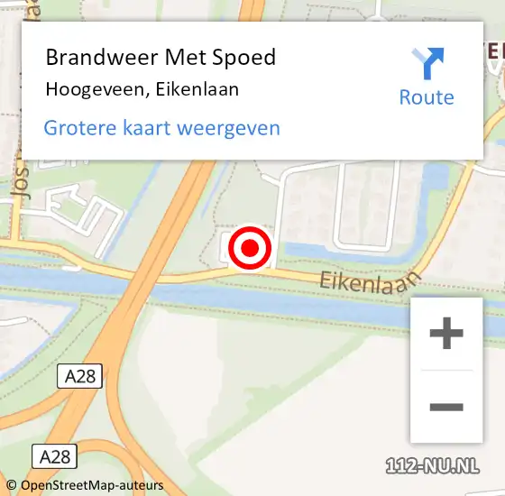 Locatie op kaart van de 112 melding: Brandweer Met Spoed Naar Hoogeveen, Eikenlaan op 10 september 2022 17:01