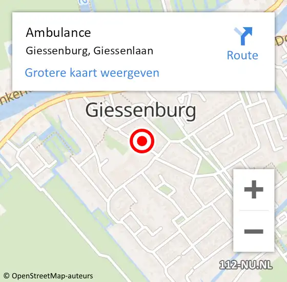 Locatie op kaart van de 112 melding: Ambulance Giessenburg, Giessenlaan op 10 september 2022 17:09