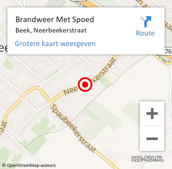 Locatie op kaart van de 112 melding: Brandweer Met Spoed Naar Beek, Neerbeekerstraat op 10 september 2022 17:16