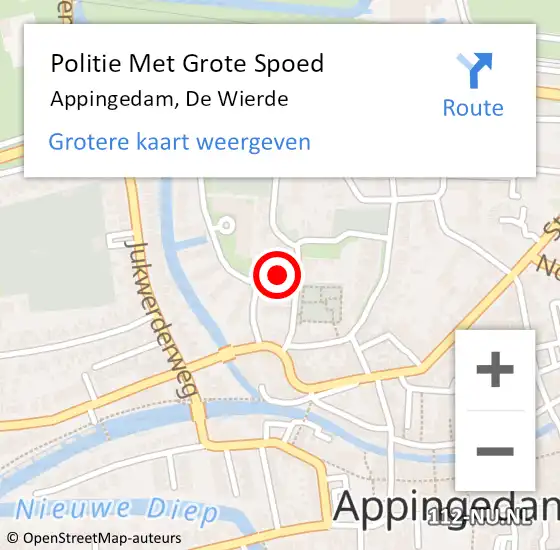 Locatie op kaart van de 112 melding: Politie Met Grote Spoed Naar Appingedam, De Wierde op 10 september 2022 17:37