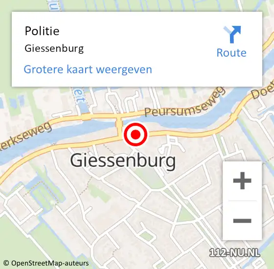 Locatie op kaart van de 112 melding: Politie Giessenburg op 10 september 2022 17:38