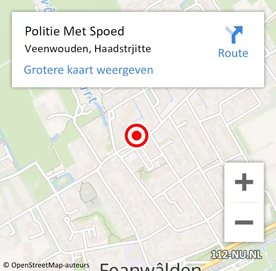 Locatie op kaart van de 112 melding: Politie Met Spoed Naar Veenwouden, Haadstrjitte op 10 september 2022 17:49