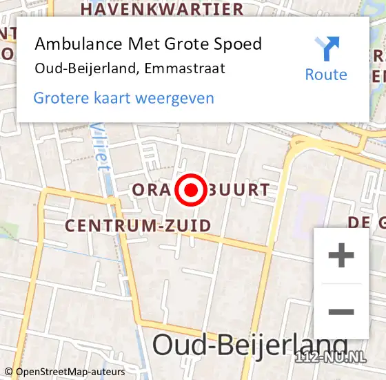 Locatie op kaart van de 112 melding: Ambulance Met Grote Spoed Naar Oud-Beijerland, Emmastraat op 10 september 2022 17:55