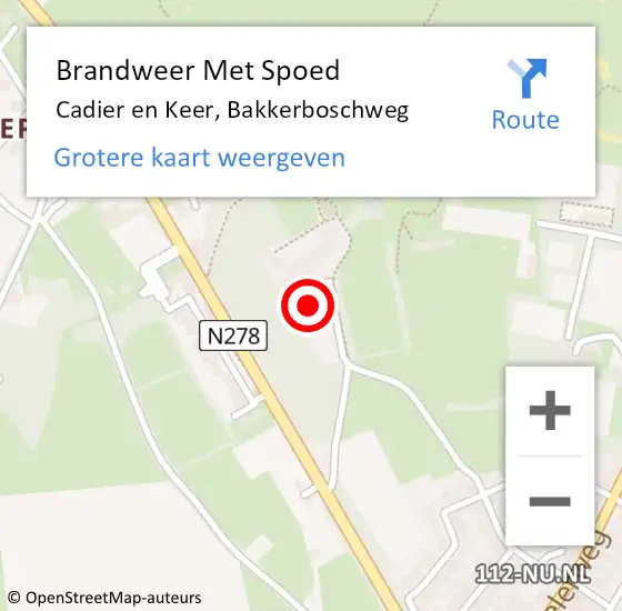 Locatie op kaart van de 112 melding: Brandweer Met Spoed Naar Cadier en Keer, Bakkerboschweg op 10 september 2022 18:02