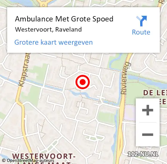 Locatie op kaart van de 112 melding: Ambulance Met Grote Spoed Naar Westervoort, Raveland op 10 september 2022 18:17