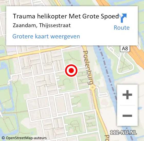 Locatie op kaart van de 112 melding: Trauma helikopter Met Grote Spoed Naar Zaandam, Thijssestraat op 10 september 2022 18:23