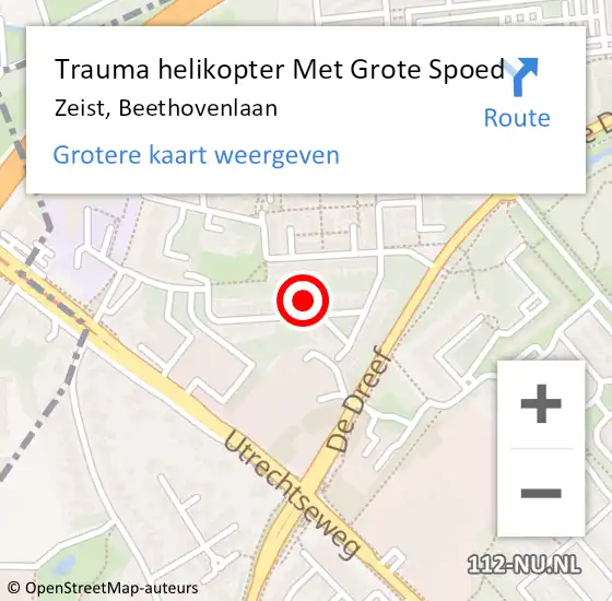 Locatie op kaart van de 112 melding: Trauma helikopter Met Grote Spoed Naar Zeist, Beethovenlaan op 10 september 2022 18:25